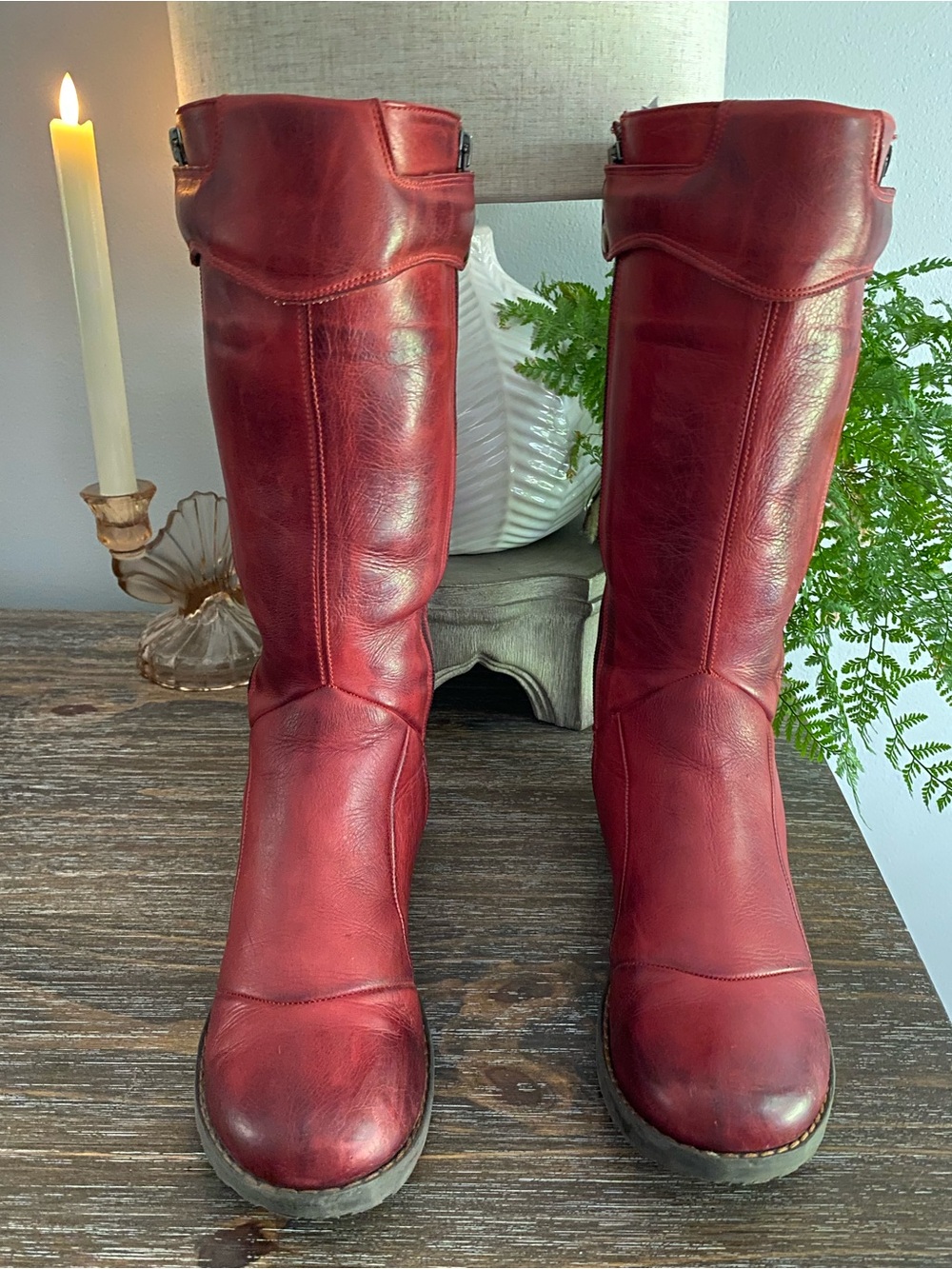 Jafa 2040 Boho Handmade in Israel Tall Leather Boots Womens 39 US 8.5-9 Ruby Red - Picture 3 of 16